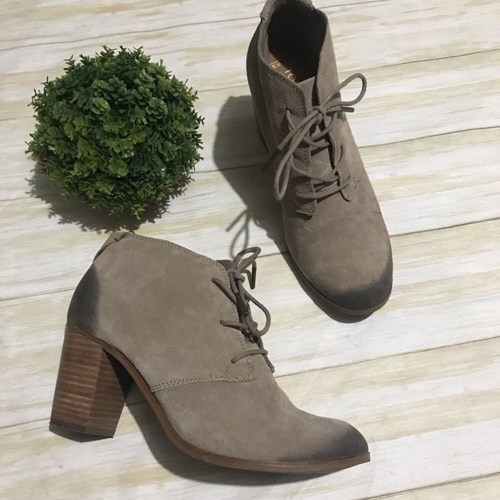 Toms Leather Suede Lace Up Boots Burnished Heel‎ Toe Stacked Heel Women’s Size 9